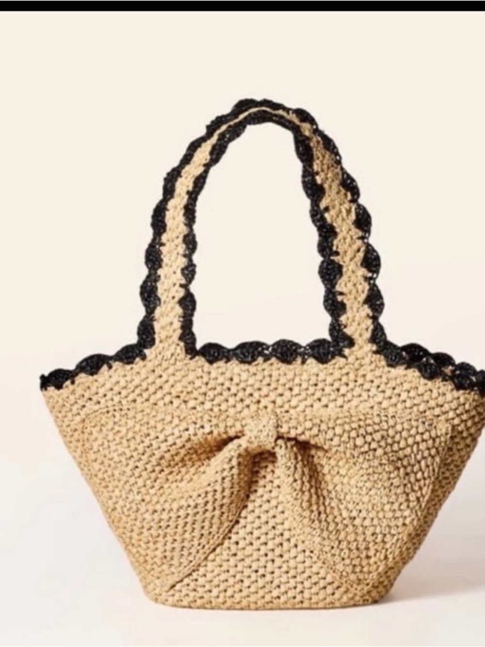 Woven Straw Tote Bag with Black Trim